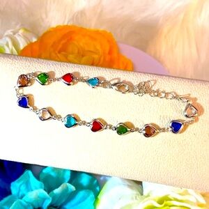 Multi Crystal Heart Accent Bracelets Encased Gemstones NEW!